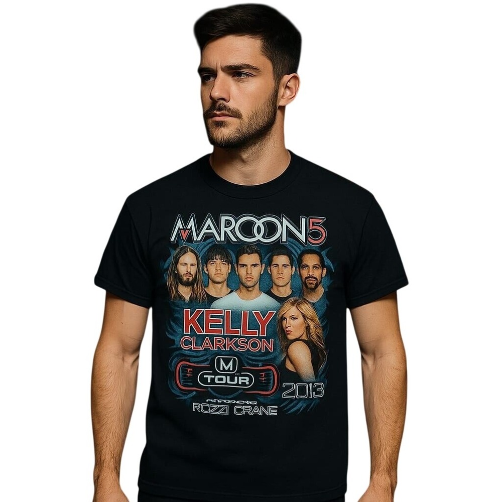 Maroon 5 Kelly Clarkson 2013 Civic Tour Concert Band Tee T-Shirt L Y2K‎